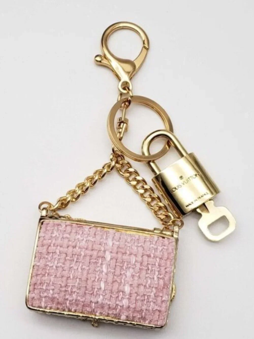 Louis Vuitton Gold Lock 🔒 Authentic LV Key + Unbranded Tweed Bag Charm